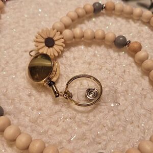 Elegant Gold and Cream Beaded Landyard Necklace